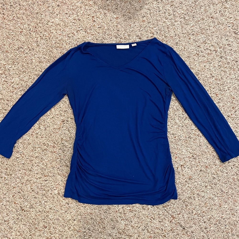 New York & Company Navy Boouse with Ruched Sides